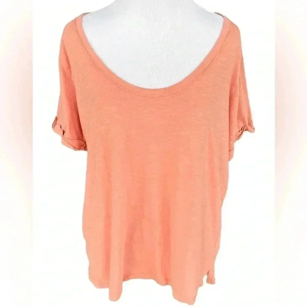 Anthropologie Daily Practice Oversized Scoop Neck Tee in Coral - Size Large